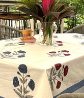 Violet & Red Marigold Hand Block Rectangle Table Cover / Cloth