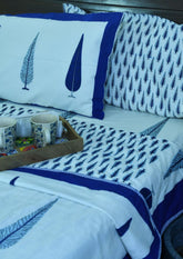 Blue Gulbahaar Jaal  Bedsheet & Dohar Set – Hand Block Printed