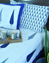 Blue Gulbahaar Hand Block Bedsheet with 2 Pillow Cover Set - 220TC