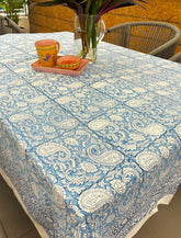 Blue Paisley ka Gulistaan Hand Block Rectangle Table Cover /Cloth