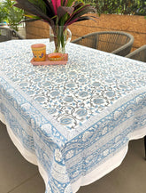 Blue Lotus Hand Block Rectangle Table Cover /Cloth