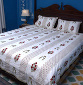 Red & Green Gulzar Hand Block Bedsheet with 2 Pillow Cover Set - 220TC
