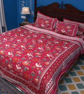 Royal Red Mughal Bedsheet & Dohar Set – Hand Block Printed