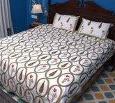Red & Olive Green Tulip Mughal Floral Hand Block Bedsheet with 2 Pillow Cover Set - 220TC