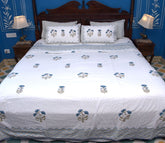 Blue and Olive Green Carnation Hand Block Muslin Dohar