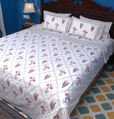 Red & Grey Lilly Flower Bedsheet & Dohar Set – Hand Block Printed