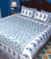Blue Rose Floral Jal Hand Block Muslin Dohar