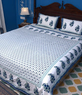 Blue Small Flower Butta Bedsheet & Dohar Set – Hand Block Printed