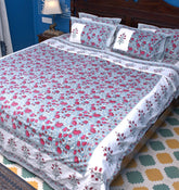 Lotus Flower Jal Red & Blue Hand Block Muslin Dohar
