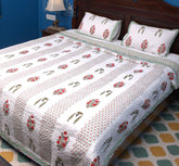 Pink & Green Gulzar Hand Block Quilted Bedcover
