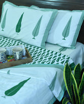 Green Gulbahaar Jaal  Bedsheet & Dohar Set – Hand Block Printed