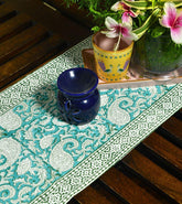 Green Paisley ka Gulistaan Hand Block Cotton Canvas Table Runner