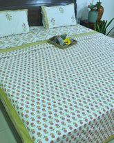 Red & Yellow Lilly Mughal Jaal Hand Block Dohar