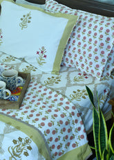 Red & Yellow Lilly Mughal Jaal  Bedsheet & Dohar Set – Hand Block Printed