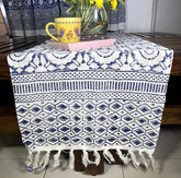 Blue Circular Motif Hand Block Printed Jute Table Runner