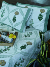 Marigold with Purple Lily Hand Block Bedsheet with 2 Pillow Cover Set - 220TC