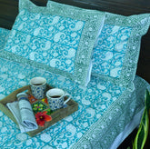 Green Paisley ka Gulistaan Hand Block Bedsheet with 2 Pillow Cover Set - 280TC