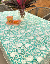 Green Paisley ka Gulistaan Hand Block Rectangle Table Cover /Cloth