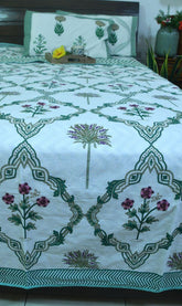 Pink & Green Flower Hand Block Dohar