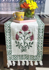 Red Sunflower Hand Block Printed Jute Table Runner