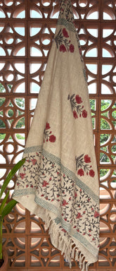 Red Flower Jute Fabric Hand Block Sofa Throw