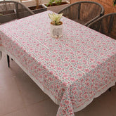 Pink Jaali Floral Hand Block Cotton Canvas Rectangle Table Cover / Cloth