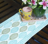 Mehndi Green & Blue Petal Hand Block Cotton Canvas Table Runner