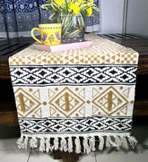 Beige Geometric Triangle Hand Block Printed Jute Table Runner