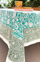 Green Paisley ka Gulistaan Hand Block Rectangle Table Cover /Cloth