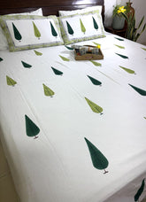 Gree Tree Motif Hand Block Bedsheet with 2 Pillow Cover Set - 400TC