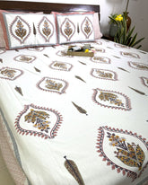 Mustard Lily of Valleys Hand Block Bedsheet with 2 Pillow Cover Set - 220TC