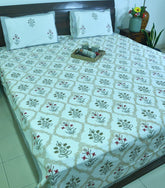 Red & Grey Lilly Mughal Jaal Hand Block Bedsheet with 2 Pillow Cover Set - 220TC