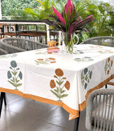 Blue & Yellow Marigold Hand Block Rectangle Table Cover / Cloth