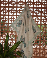 Green Flower Jute Fabric Hand Block Sofa Throw