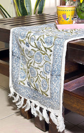 Green Jaal Hand Block Printed Jute Table Runner