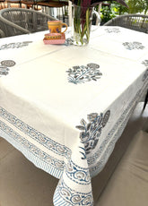 Sunflower Grey & Light Blue Hand Block Rectangle Table Cover /Cloth