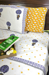 Blue Air Balloon Design Hand Block Dohar