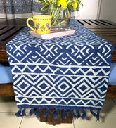 Indigo Ikat Hand Block Printed Jute Table Runner