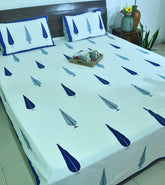 Blue Gulbahaar Hand Block Bedsheet with 2 Pillow Cover Set - 220TC