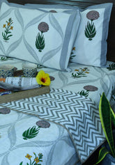 Marigold with Yellow Lily Bedsheet & Dohar Set – Hand Block Printed