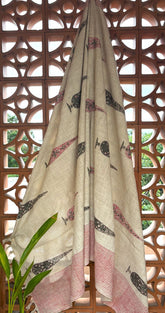 Pink & Grey Gulbahaar Jute Fabric Hand Block Sofa Throw