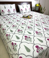 Pink Gulbahar Sunflower Hand Block Bedsheet with 2 Pillow Cover Set - 220TC