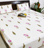 Pink Lilly Gulbahaar Hand Block Bedsheet with 2 Pillow Cover Set - 220TC