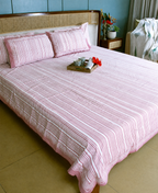 Geometrical Pink Striped Hand Block Bedsheet with 2 Pillow Cover Set - 220TC
