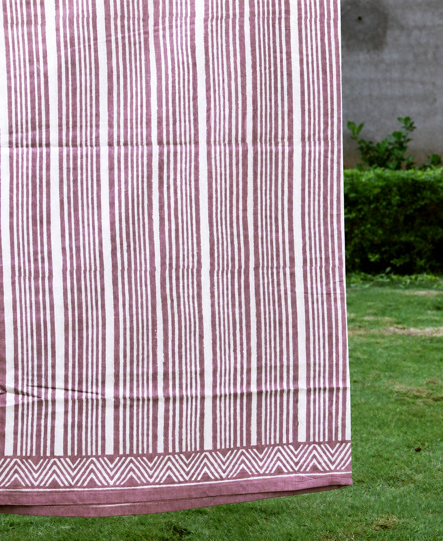 Geometrical Pink Striped Hand Block Bedsheet with 2 Pillow Cover Set - 220TC