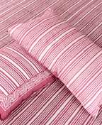 Geometrical Pink Striped Hand Block Bedsheet with 2 Pillow Cover Set - 220TC