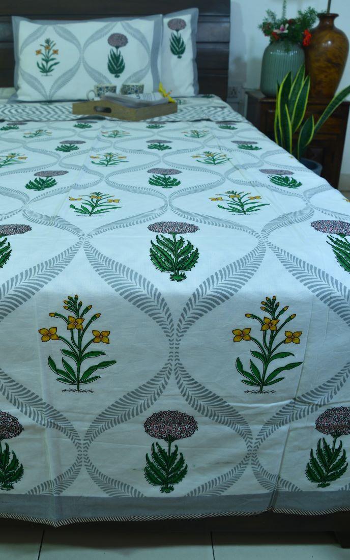 Marigold with Yellow Lilly Hand Block Dohar