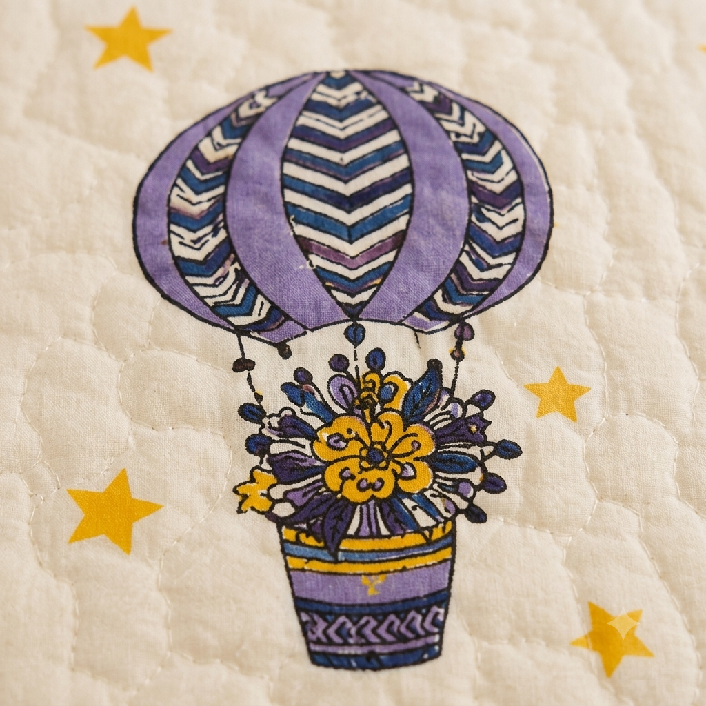Blue Air Balloon Hand Block  & Quilt/ Razai