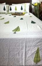 Gree Tree Motif  Hand Block Bedsheet with 2 Pillow Cover Set - 400TC