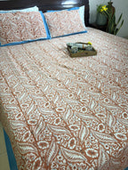 Orange Leaf Patterns  Hand Block Bedsheet with 2 Pillow Cover Set - 400TC